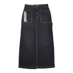 Love Fire Black High Waisted Denim Long Skirt with Pockets, Size 1, NWT